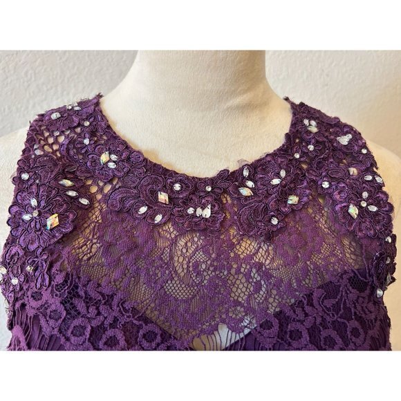 Women's Purple 2‎ PIece Rhinestone Lace  Dress Homecoming Party Size 7 - Picture 10 of 16
